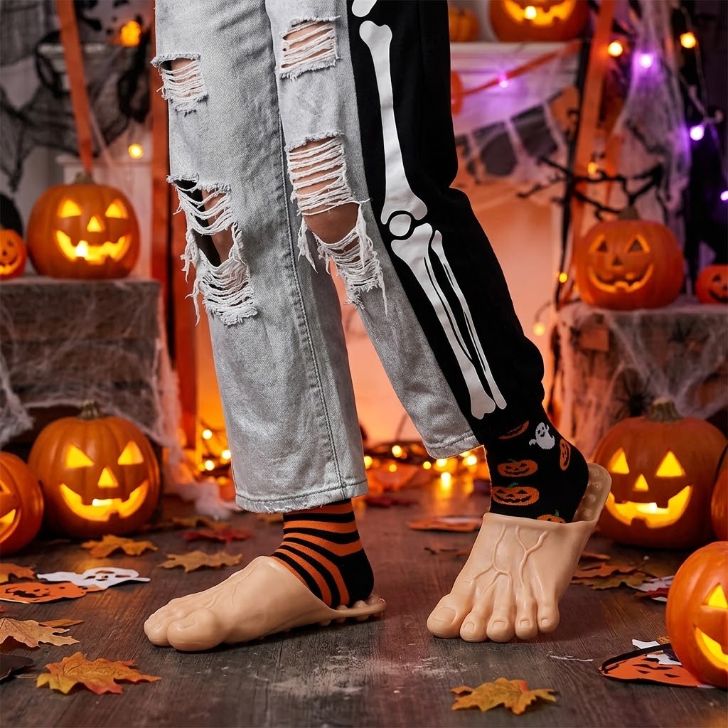 Funny Giant Feet Slippers β Realistic Barefoot Monster Slippers, Ugly Feet Costume Shoes, Halloween Gag Gift for Adults