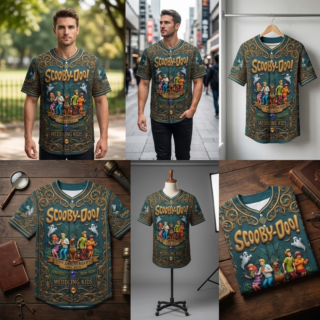 Scoobii-Doooo 57th Anniversary 1969–2026 3D All-Over Print Baseball Jersey – Mystery Inc. Retro Haunted Adventure Button-Up Shirt, Fan Gift