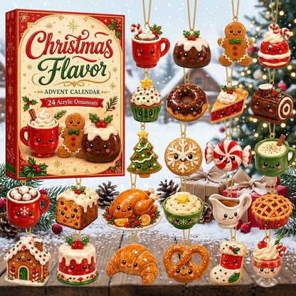 Christmas Flavor Advent Calendar 2026 – 24 Day Christmas Countdown with Cute Food Acrylic Ornaments, Holiday Treats Blind Box Gift