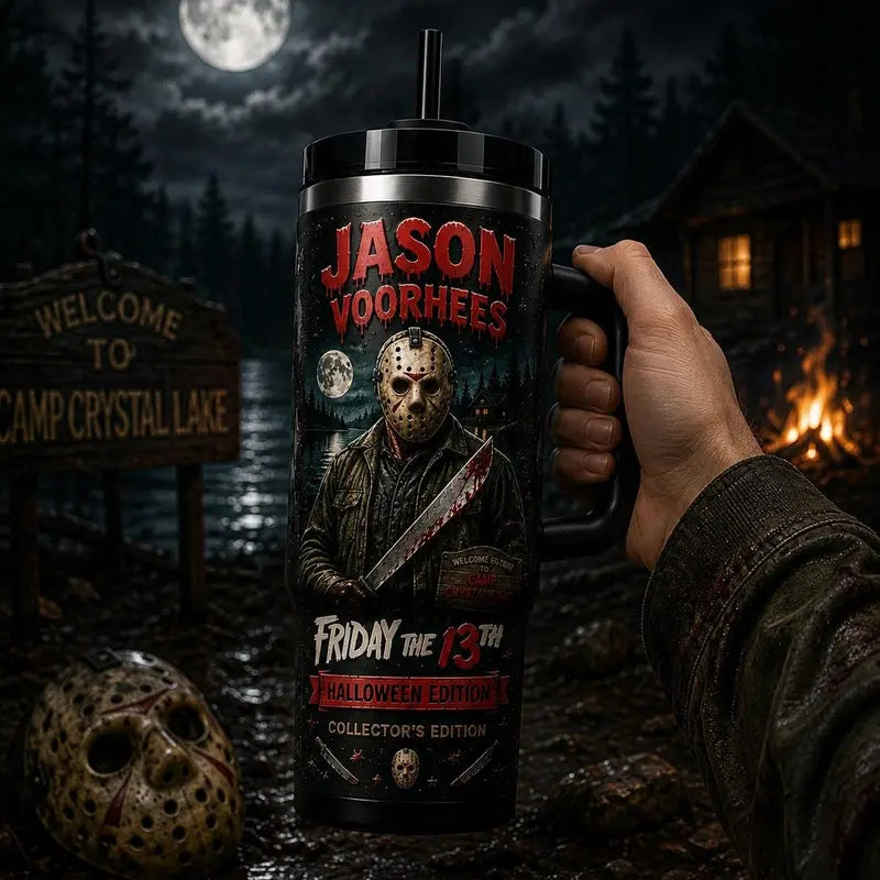 Retro Jason Voorhees Friday the 13th Halloween 40oz Tumbler – view 2
