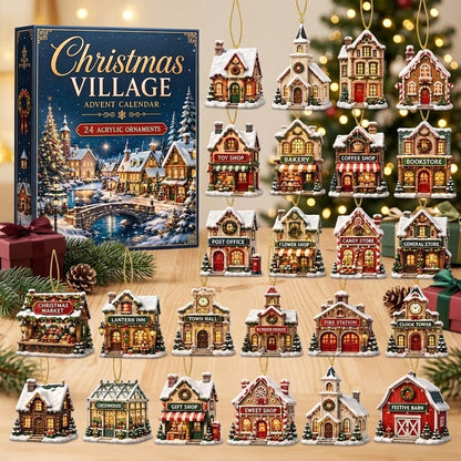 Christmas Village Advent Calendar 2026, 24 Acrylic Tiny Houses Ornaments, Winter Town Countdown Blind Box, Holiday Tree Hanging Decor Gift