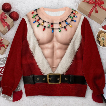 Funny Santa Abs Ugly Sweater, Hairy Chest 3D Print Holiday Party Gift, Chirstmas Gag Gift, Men Women Crewneck Pullover