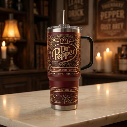 DrPepper 141st Anniversary 1885–2026 V2 40oz Stainless Steel Tumbler with Handle & Straw – Retro Soda Insulated Travel Mug, Legendary Flavor Collector Cup, Limited Edition Fan Gift