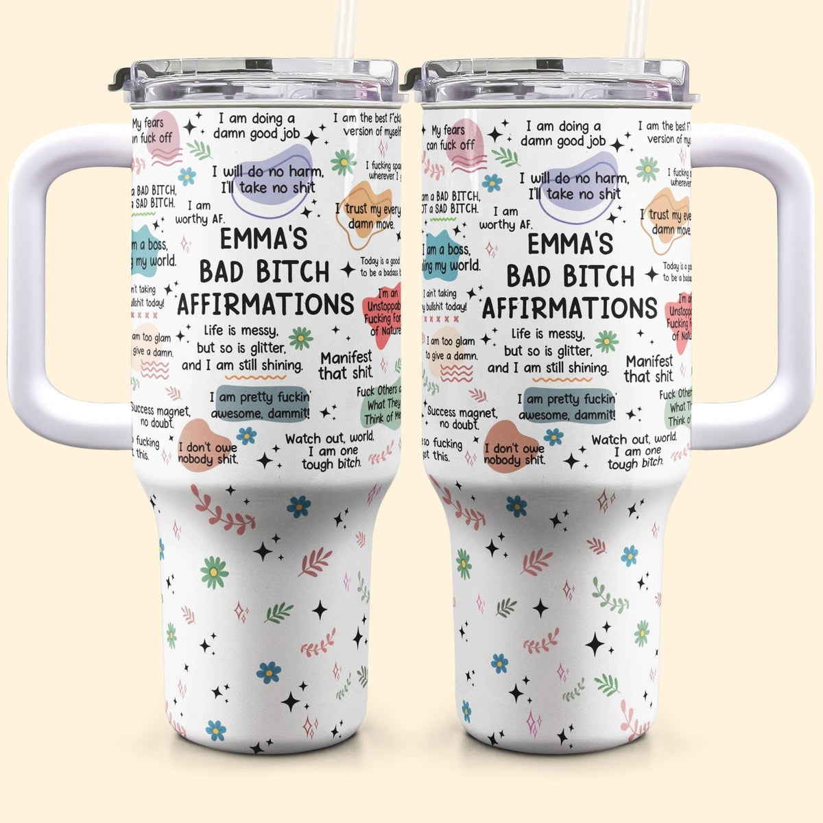 40oz Personalized Badass Affirmation Tumbler: Stainless Steel Travel Mug