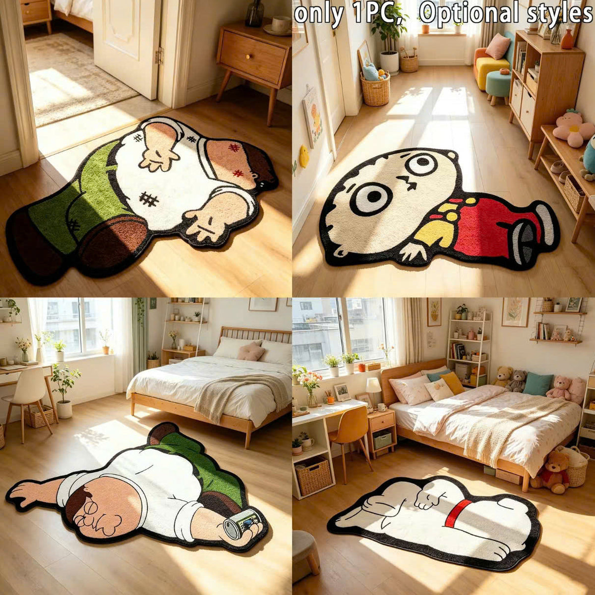 Cartoon Character Floor Mat, 1 Count Cute Soft Polyester Plush Rug, Non-Slip Washable Carpet for Living Room & Bedroom Decor Home Decor Rug, Cartoon Pattern Rug, Home Decorative Rug
