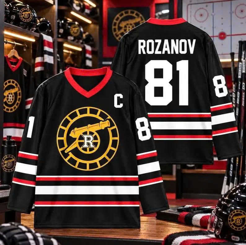 Rozanov #81 Hockey Jersey – Black Red White Long Sleeve V-Neck Ice Hockey Fan Shirt, Hockey Lover Gift