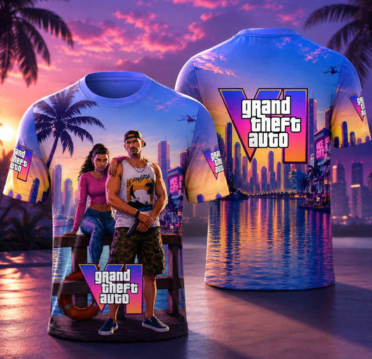 GTA 6 Vice City Inspired T-Shirt, Grand Theft Auto VI Graphic Tee, Retro Miami Sunset Gaming Shirt, Gamer Gift for Men and Women