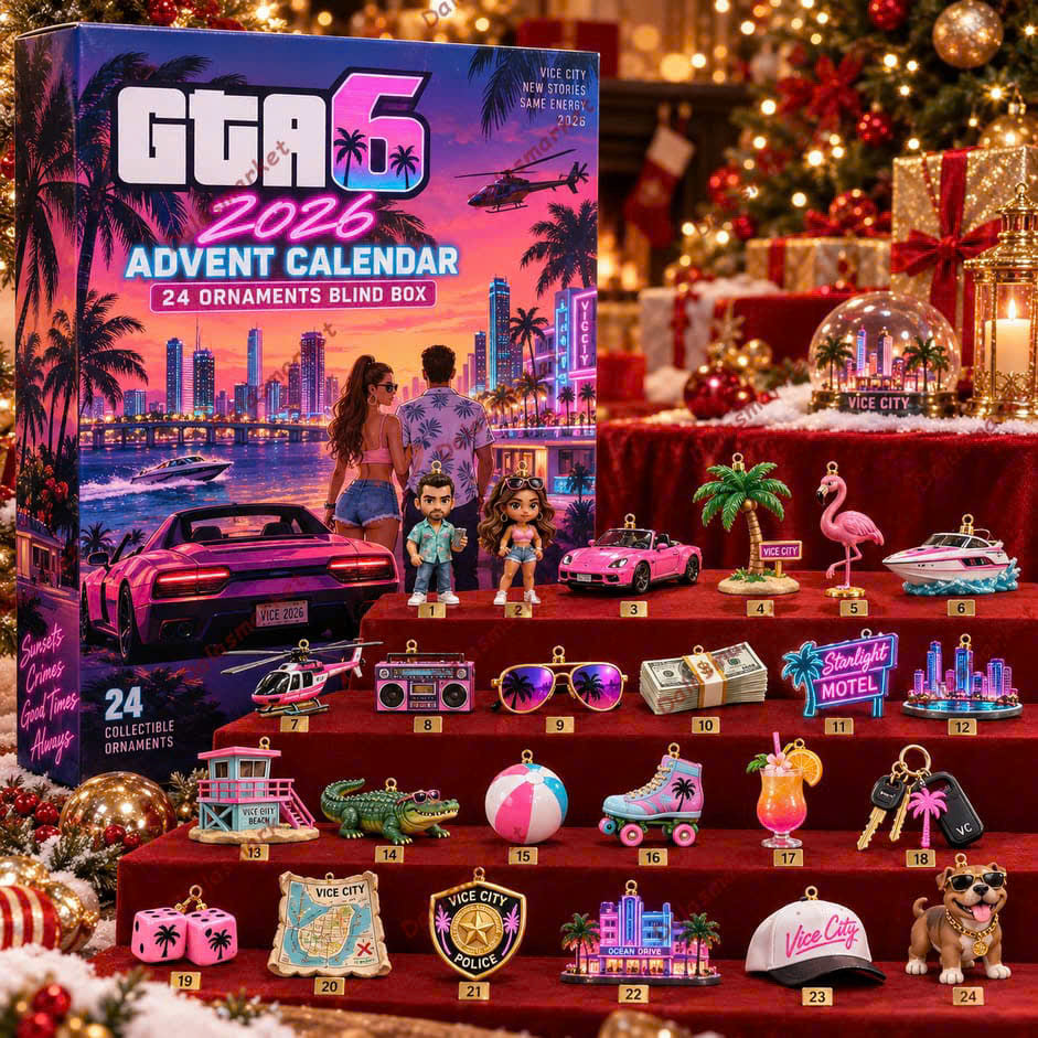 GTA 6 Vice City Advent Calendar 2026, 24 Collectible Christmas Ornaments, Retro Miami Gaming Countdown Box, Gamer Gift