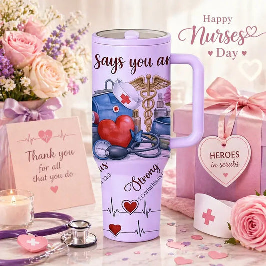 40oz Insulated Stainless Steel Mug, Vacuum Thermo Flask, Double Wall Vacuum Leak Proof, Keeps Hot 12h Cold 24h, Nurse Appreciation Gift, Heart Stethoscope Print, Holiday Gift for Women and Men