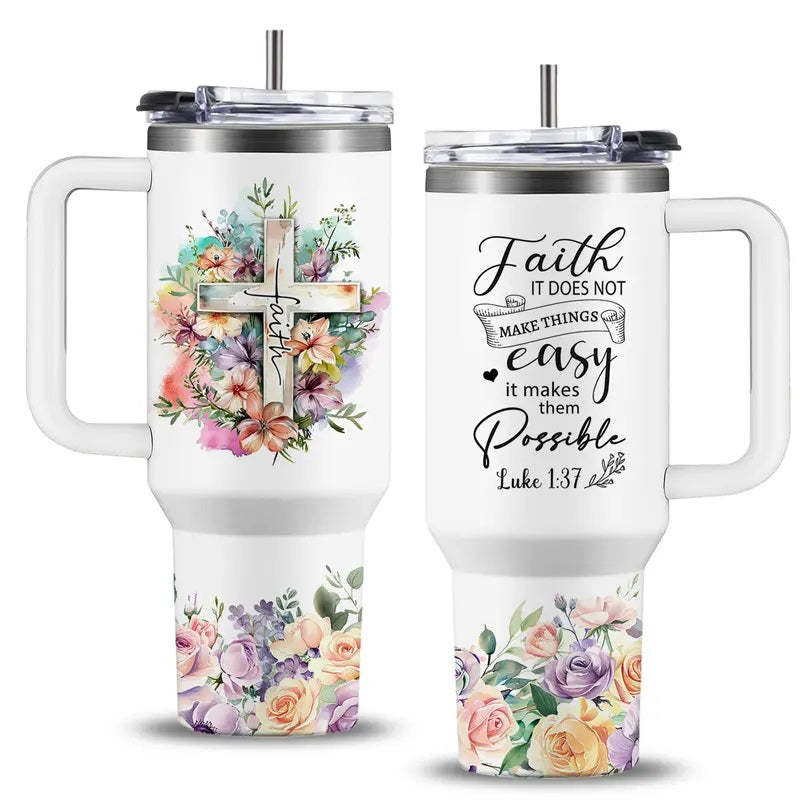40oz Vacuum Flask Christian Women's Tumbler with Handle & Straw