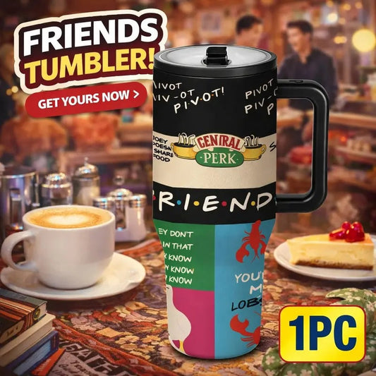 1pc 40oz Friends Coffeehouse Tumbler, Insulated Drinkware, Stainless Steel Insulated Mug with Handle, Vacuum Insulated Cups, Retro Quote Travel Cup for Coffee, Tea and Cold Drinks