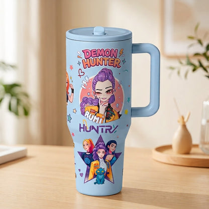 K-Pop Ghost Hunter Theme Wicked Water Bottle with Straw & Lid, Reusable Hard Plastic,  Eco-Friendly Drinkware for School, Travel, Coffee Use & Halloween Parties, Teen Gift