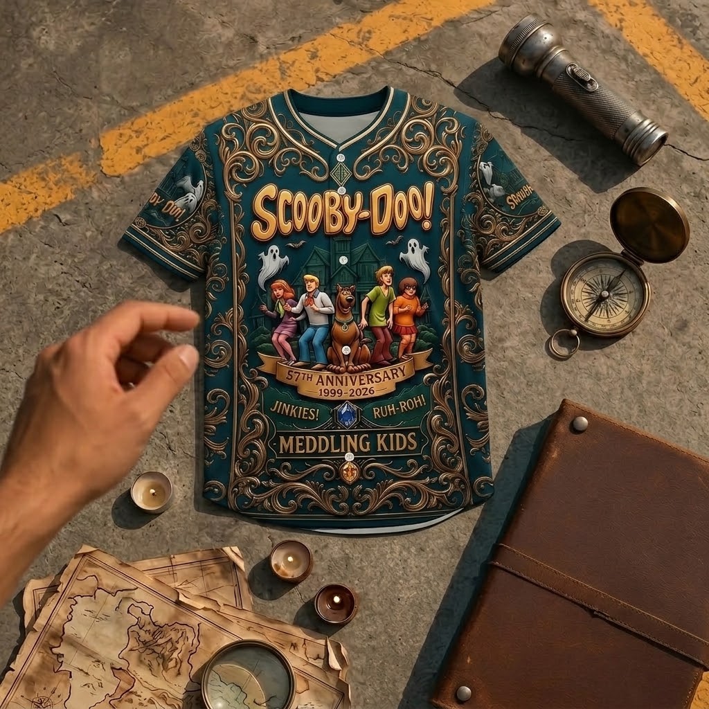 Scoobii-Doooo 57th Anniversary 1969–2026 3D All-Over Print Baseball Jersey – Mystery Inc. Retro Haunted Adventure Button-Up Shirt, Fan Gift