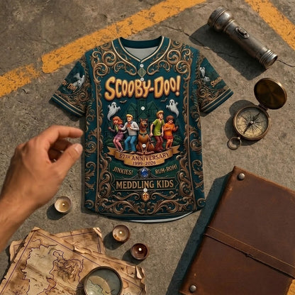 Scoobii-Doooo 57th Anniversary 1969–2026 3D All-Over Print Baseball Jersey – Mystery Inc. Retro Haunted Adventure Button-Up Shirt, Fan Gift