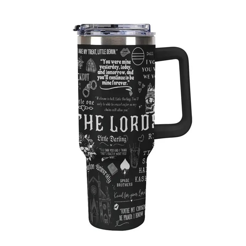 The Lords Dark Romance 40oz Tumbler with Handle, Barrington University Bookish Fan Gift, Ryat Silas Tyson Sin Custom Aesthetic Travel Mug, Little Darling Dark Romance Merchandise