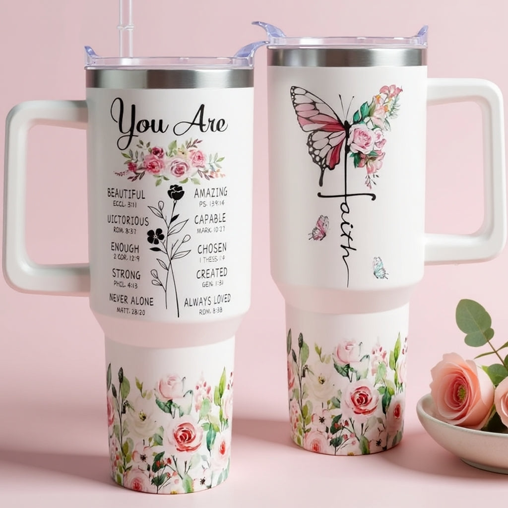 40oz Stainless Steel Insulated Portable Christian Tumbler with Handle, Straw & Lid - Religious Encouraging Gift for Mom on Mother's Day, Iced Tea Flask Kitchen Drinkware