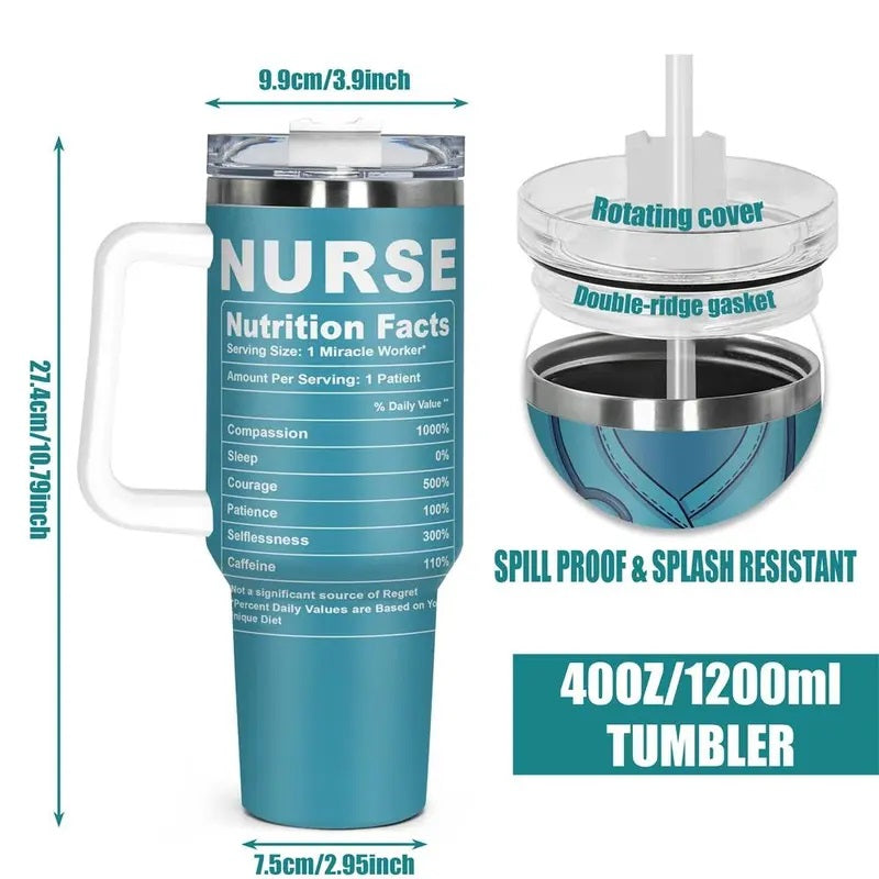 Nurse Themed Stainless Steel Tumbler with Lid, Ice Coffee Tumbler, 1 Count 40oz Insulated Water Bottle with Lid, Drinking Cup for Home Office School Outdoor Camping, Drinkware