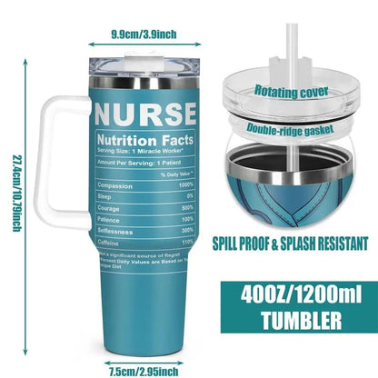 Nurse Themed Stainless Steel Tumbler with Lid, Ice Coffee Tumbler, 1 Count 40oz Insulated Water Bottle with Lid, Drinking Cup for Home Office School Outdoor Camping, Drinkware