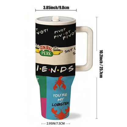 1pc 40oz Friends Coffeehouse Tumbler, Insulated Drinkware, Stainless Steel Insulated Mug with Handle, Vacuum Insulated Cups, Retro Quote Travel Cup for Coffee, Tea and Cold Drinks