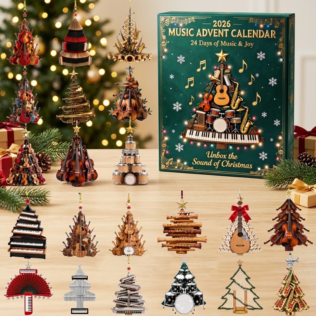 Music Advent Calendar 2026 – 24 Day Christmas Countdown with Musical Instrument Acrylic Ornaments, Orchestra & Musician Gift Box