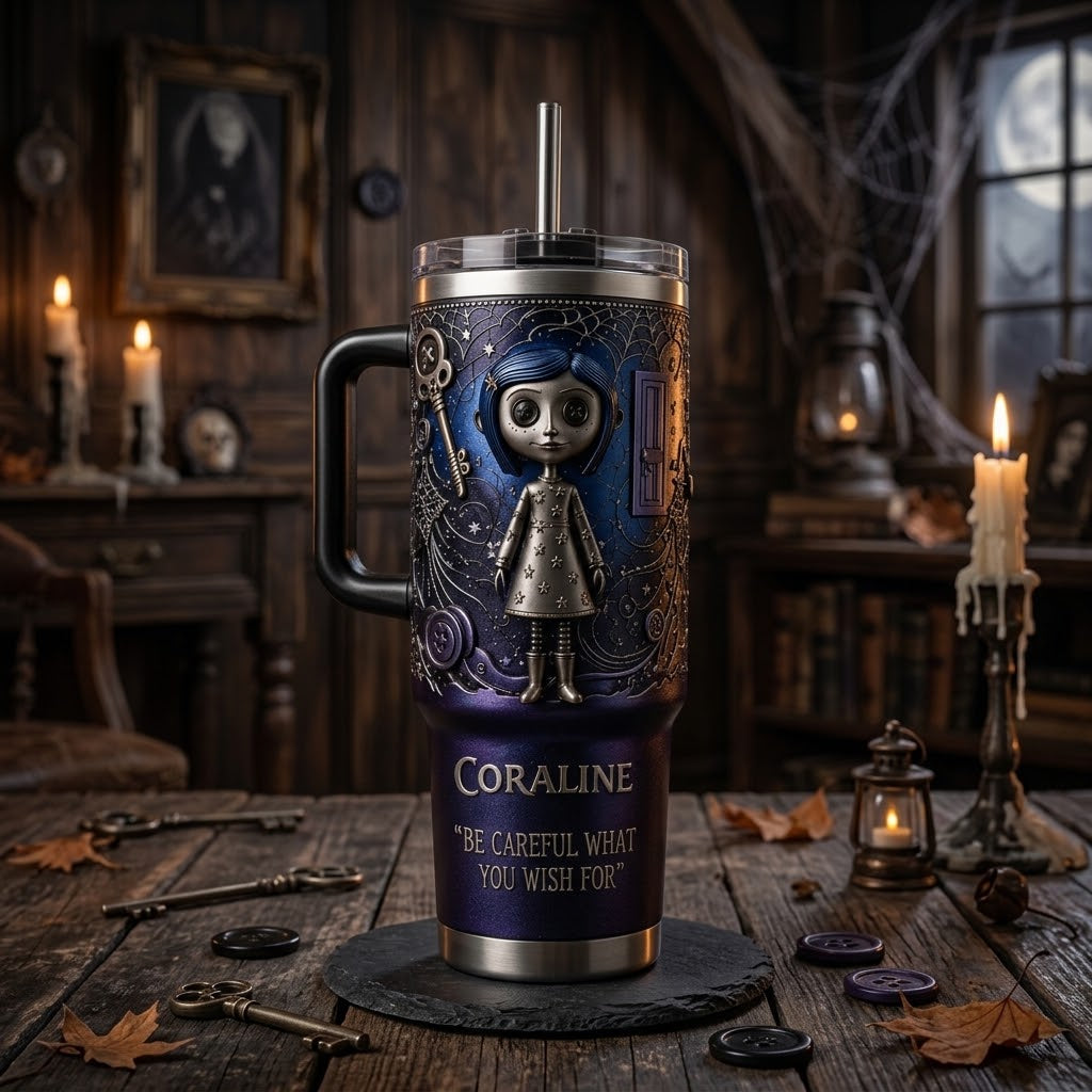 Coraline Movie Tumbler 40oz 2D Printed V2 Premium