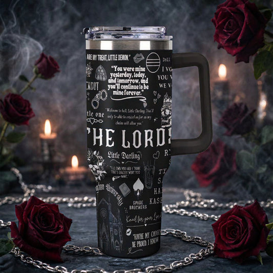 The Lords Dark Romance 40oz Tumbler with Handle, Barrington University Bookish Fan Gift, Ryat Silas Tyson Sin Custom Aesthetic Travel Mug, Little Darling Dark Romance Merchandise