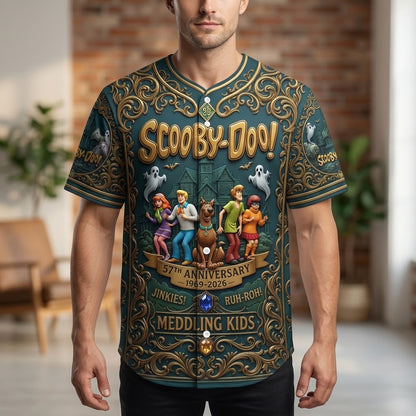 Scoobii-Doooo 57th Anniversary 1969–2026 3D All-Over Print Baseball Jersey – Mystery Inc. Retro Haunted Adventure Button-Up Shirt, Fan Gift