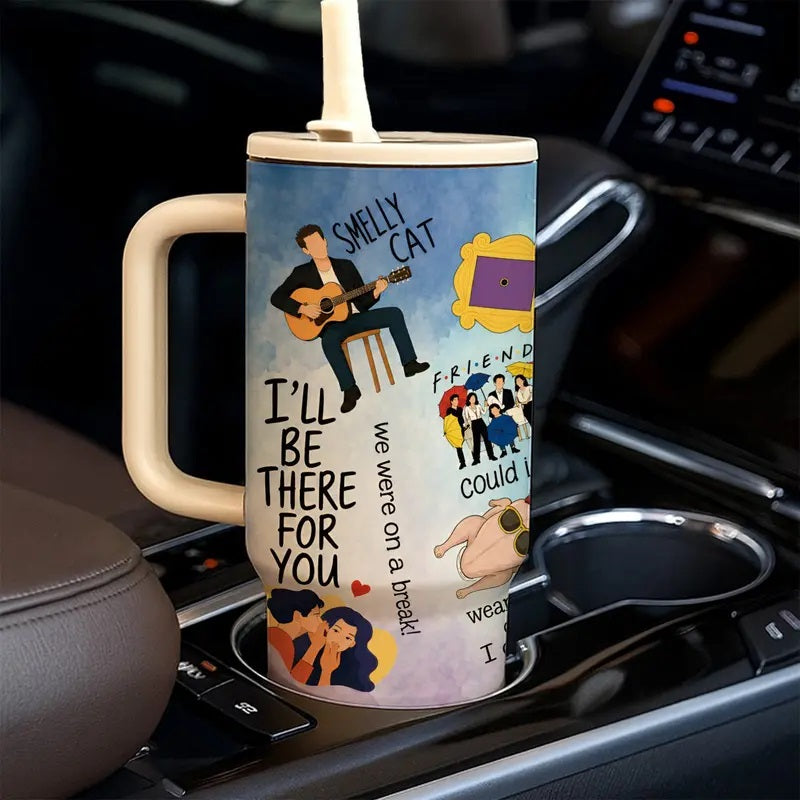 1 Pc 40oz Friends Inspired Insulated Vacuum Tumbler, Double Wall, Leak-Proof, Keeps Hot for 12hrs, Keeps Cold for 24hrs, Perfect for Daily Use, Office, Coffee Shop, Travel, Stylish & Durable