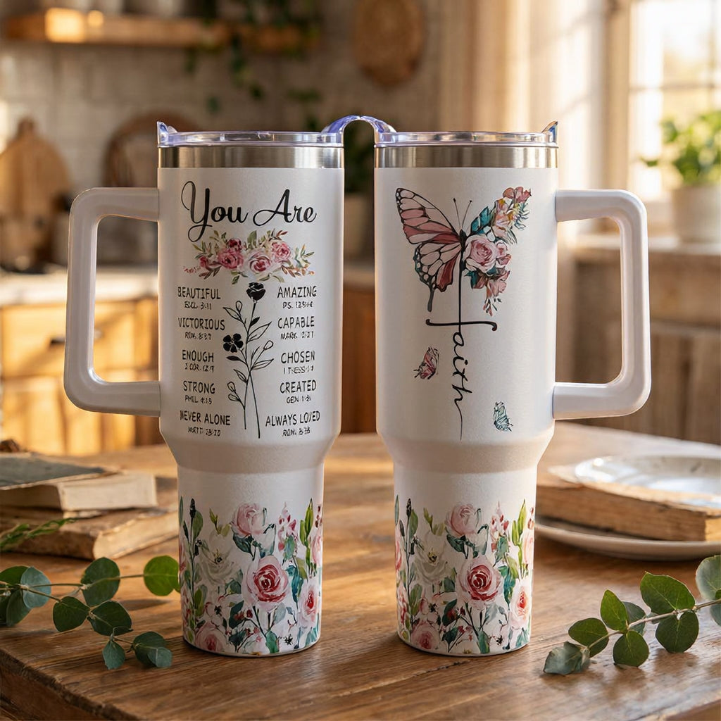 40oz Stainless Steel Insulated Portable Christian Tumbler with Handle, Straw & Lid - Religious Encouraging Gift for Mom on Mother's Day, Iced Tea Flask Kitchen Drinkware