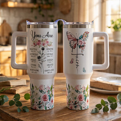 40oz Stainless Steel Insulated Portable Christian Tumbler with Handle, Straw & Lid - Religious Encouraging Gift for Mom on Mother's Day, Iced Tea Flask Kitchen Drinkware