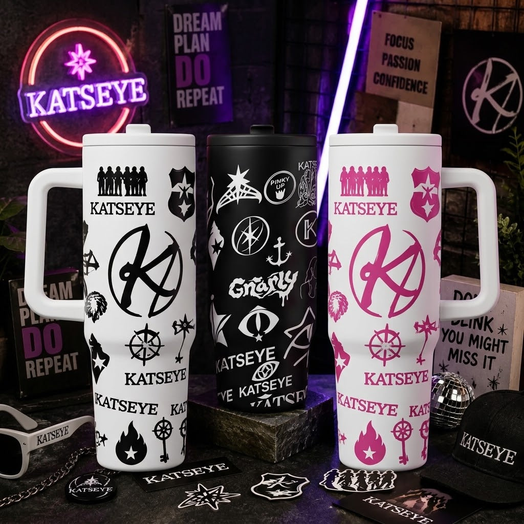KATSEYE Inspired 40oz Tumbler Cup, Aesthetic Kpop Fan Gift, Stainless Steel Insulated Travel Mug with Handle, Idol Style Water Bottle, Birthday Christmas Holiday Gift for Music Lovers, Collectible Insulated Vacuum Drinkware