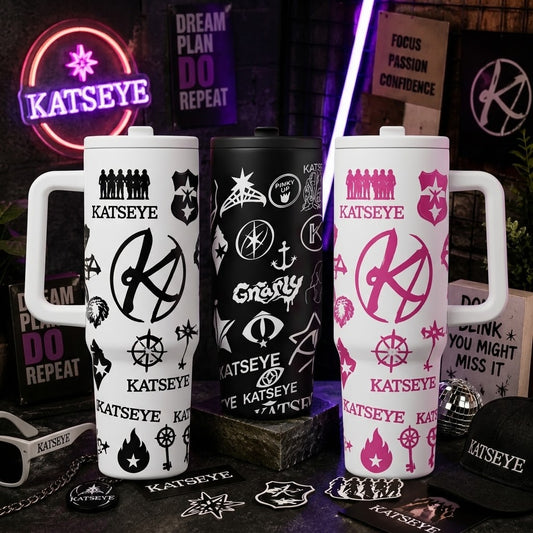 KATSEYE Inspired 40oz Tumbler Cup, Aesthetic Kpop Fan Gift, Stainless Steel Insulated Travel Mug with Handle, Idol Style Water Bottle, Birthday Christmas Holiday Gift for Music Lovers, Collectible Insulated Vacuum Drinkware