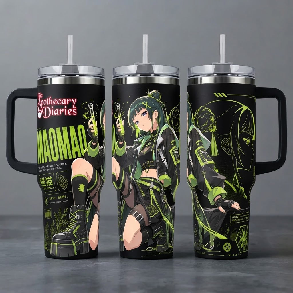 MaoMao The Apothecary Diaries Anime Art Insulated Water Bottle Collection - 40oz Insulated Cup with Handle & Straw Lid, Fan Gift