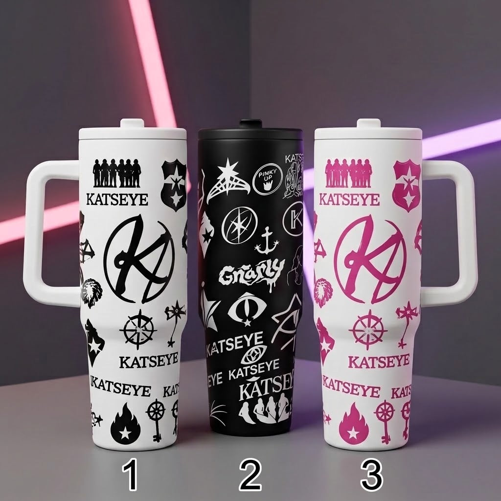 KATSEYE Inspired 40oz Tumbler Cup, Aesthetic Kpop Fan Gift, Stainless Steel Insulated Travel Mug with Handle, Idol Style Water Bottle, Birthday Christmas Holiday Gift for Music Lovers, Collectible Insulated Vacuum Drinkware
