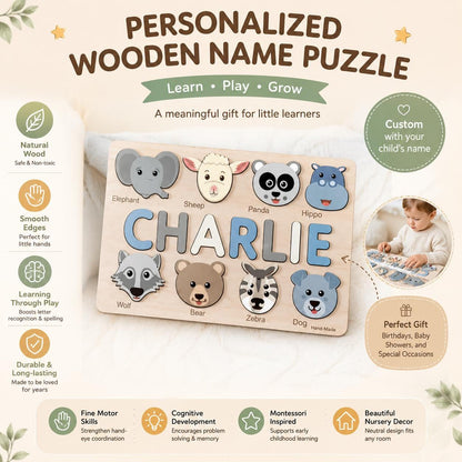 Personalized Ocean Name Puzzle, Sea Animal Wooden Puzzle for Kids, Custom Montessori Name Board, Under the Sea Toddler Toy