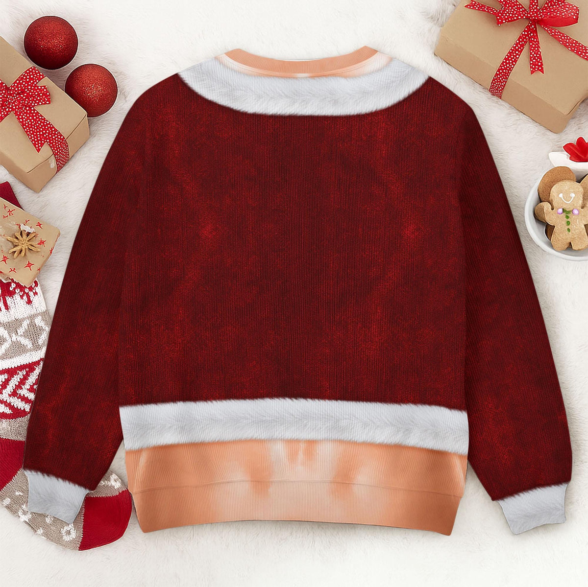 Funny Women’s Christmas Sweater, Sexy Santa Ugly Xmas Sweater, Santa Lingerie Body Illusion Shirt, White Elephant Gift for Her
