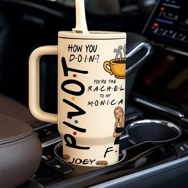 1pc 40oz Friends Fans Insulated Tumbler with Handle, Double Wall Vacuum Stainless Steel Travel Mug, Flasks, Drinkware, Keeps Cold 24H and Hot 12H, Leakproof Cup for Coffee, Office, Daily Use, Sitcom Inspired Gift for Friends, Birthdays, Holidays