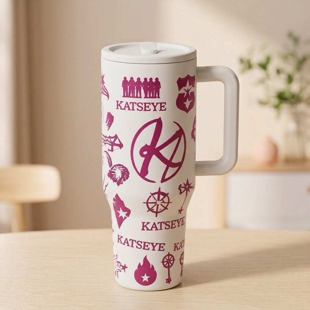KATSEYE Inspired 40oz Tumbler Cup, Aesthetic Kpop Fan Gift, Stainless Steel Insulated Travel Mug with Handle, Idol Style Water Bottle, Birthday Christmas Holiday Gift for Music Lovers, Collectible Insulated Vacuum Drinkware
