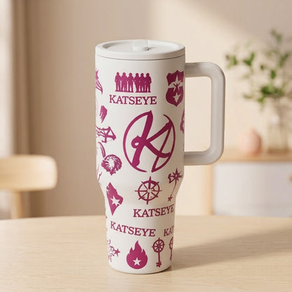KATSEYE Inspired 40oz Tumbler Cup, Aesthetic Kpop Fan Gift, Stainless Steel Insulated Travel Mug with Handle, Idol Style Water Bottle, Birthday Christmas Holiday Gift for Music Lovers, Collectible Insulated Vacuum Drinkware
