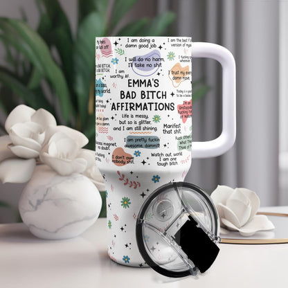 40oz Personalized Badass Affirmation Tumbler: Stainless Steel Travel Mug