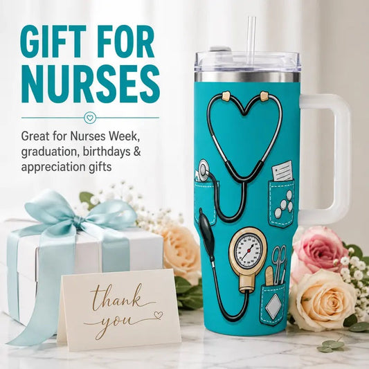 Nurse Gifts for Women 40oz Insulated Stainless Steel Tumbler with Handle and Straw, Nurse Nutrition Facts Water Cup, Nurses Week Appreciation Gift