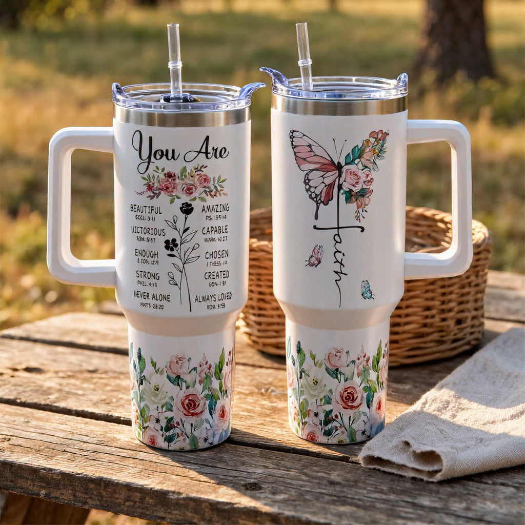 40oz Stainless Steel Insulated Portable Christian Tumbler with Handle, Straw & Lid - Religious Encouraging Gift for Mom on Mother's Day, Iced Tea Flask Kitchen Drinkware