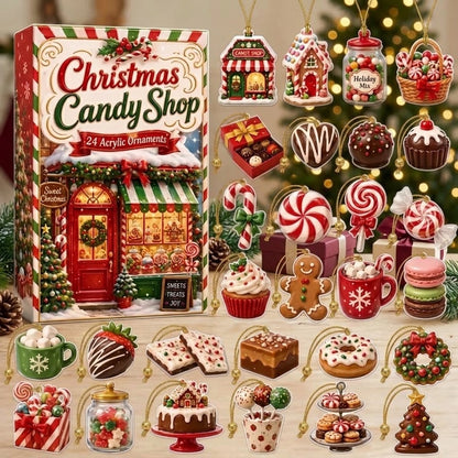 Christmas Candy Shop Advent Calendar 2026 – 24 Day Countdown with Cute Acrylic Ornaments, Pastel Sweet Treats Blind Box, Holiday Gift