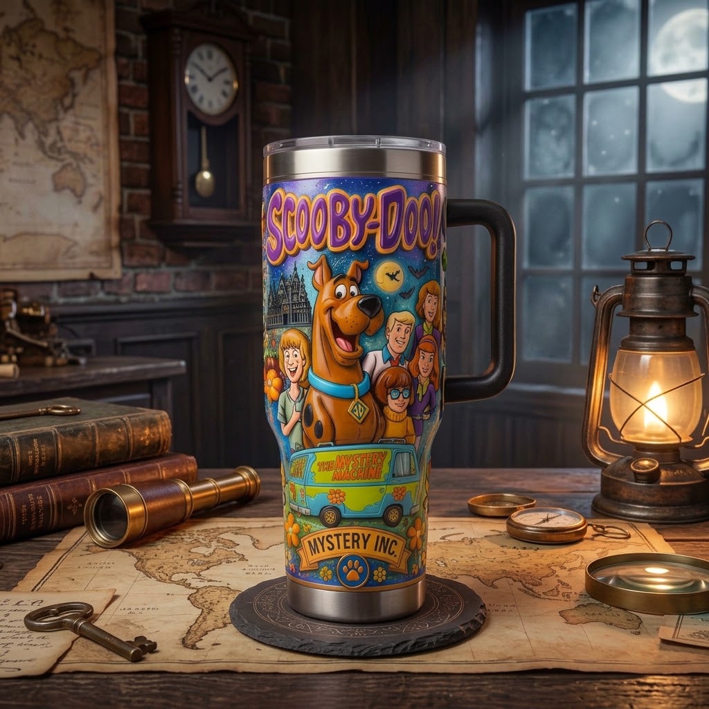 Scooby-Doo Mystery Inc. 40oz Tumbler with Handle – Stainless Steel Insulated Travel Mug, Mystery Machine Fan Gift