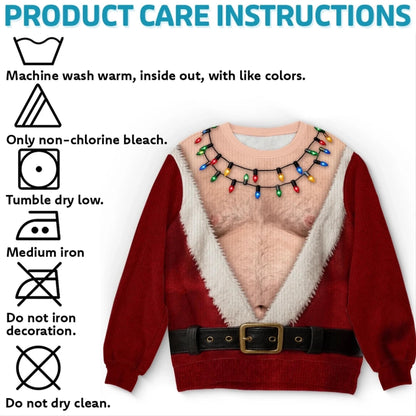 Funny Santa Abs Ugly Sweater, Hairy Chest 3D Print Holiday Party Gift, Chirstmas Gag Gift, Men Women Crewneck Pullover