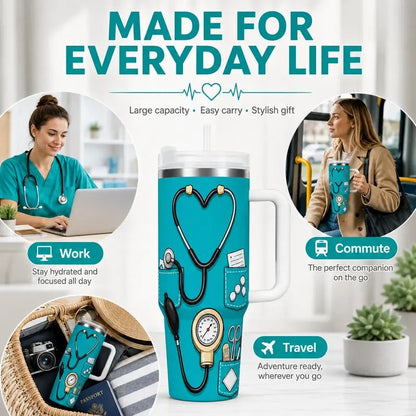 Nurse Gifts for Women 40oz Insulated Stainless Steel Tumbler with Handle and Straw, Nurse Nutrition Facts Water Cup, Nurses Week Appreciation Gift