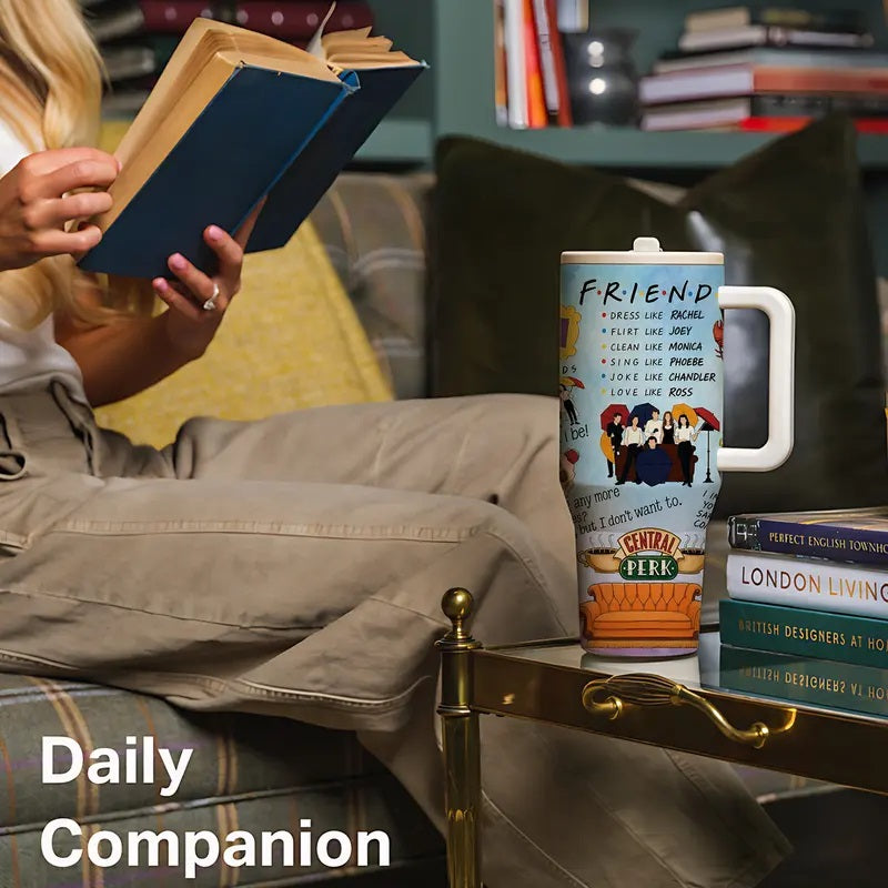 1 Pc 40oz Friends Inspired Insulated Vacuum Tumbler, Double Wall, Leak-Proof, Keeps Hot for 12hrs, Keeps Cold for 24hrs, Perfect for Daily Use, Office, Coffee Shop, Travel, Stylish & Durable