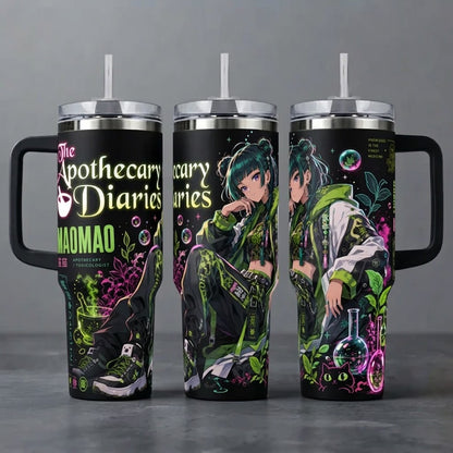 MaoMao The Apothecary Diaries Anime Art Insulated Water Bottle Collection - 40oz Insulated Cup with Handle & Straw Lid, Fan Gift