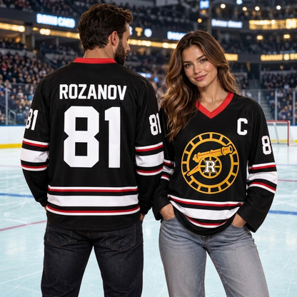 Rozanov #81 Hockey Jersey – Black Red White Long Sleeve V-Neck Ice Hockey Fan Shirt, Hockey Lover Gift