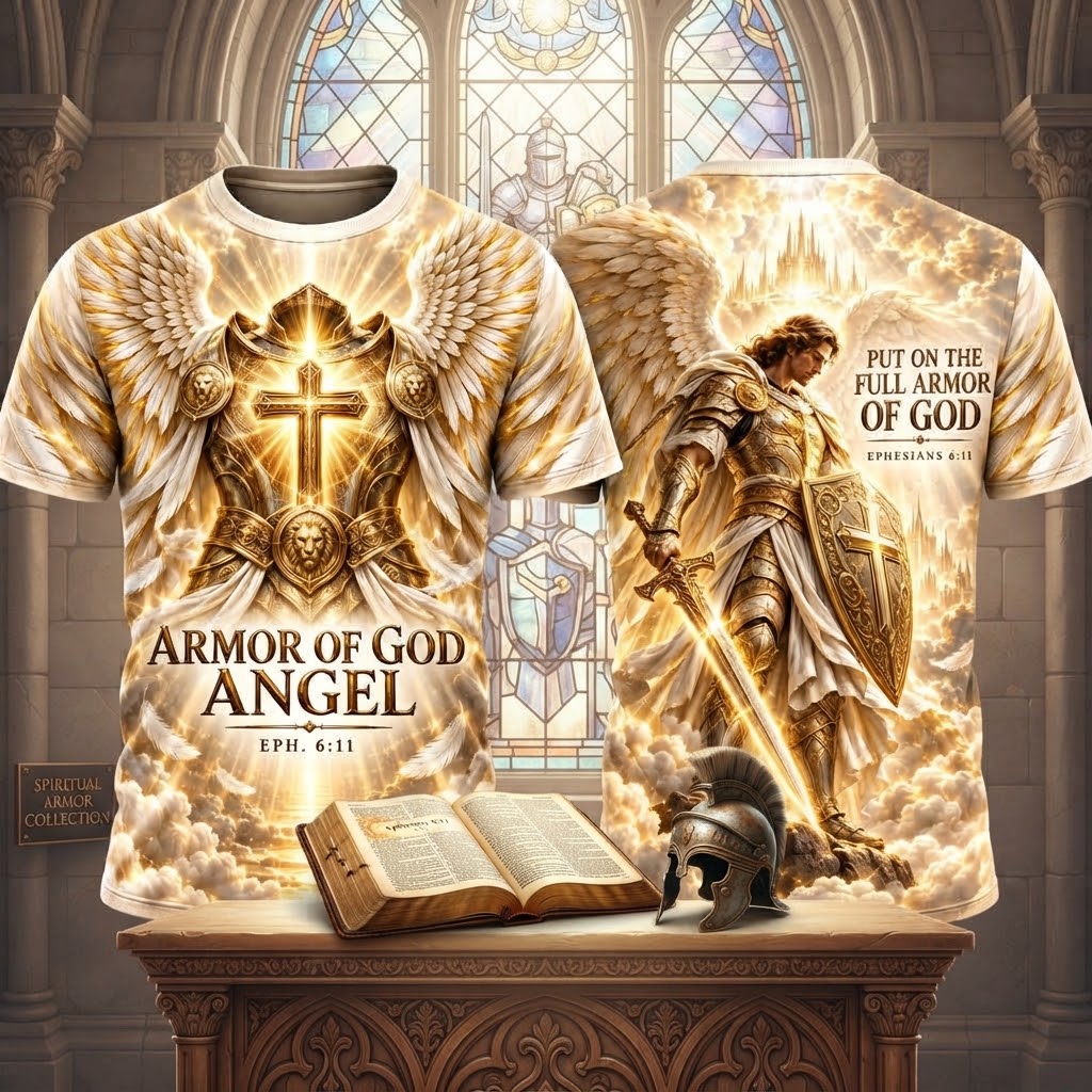 Spiritual Armor Collection T-Shirt - Armor of God Angel Shirt - Christian Warrior Men/Women Tee - Bible Verse Ephesians